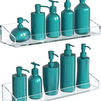 Acrylic Bathroom Shelf Set, 2-Piece Wall Mounted Thick Clear Storage and Display Shelves, No Drilling Required, Perfect for Organizing Toiletries, Cosmetics and Bathroom Essentials, Clear