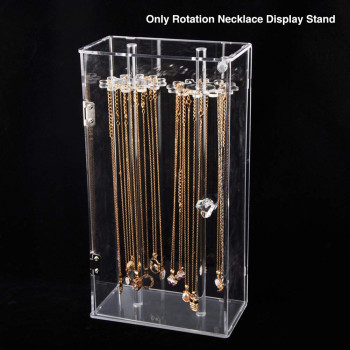 Rotating Necklace Display Stand, Clear Acrylic Pendant and Jewelry Organizer, Dustproof Display Box for Necklaces, Bracelets, Earrings and Rings, Ideal for Retail and Home Use, Clear