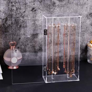 Rotating Necklace Display Stand, Clear Acrylic Pendant and Jewelry Organizer, Dustproof Display Box for Necklaces, Bracelets, Earrings and Rings, Ideal for Retail and Home Use, Clear