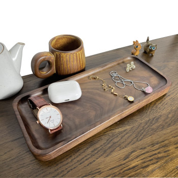 Solid Wood Serving Tray, Rectangular 30x13cm Platter for Bathroom, Tea, Coffee, Snacks or Dinner Use, Rustic Wooden Display Tray for Home, Vanity, Spa or Kitchen Countertop - Brown