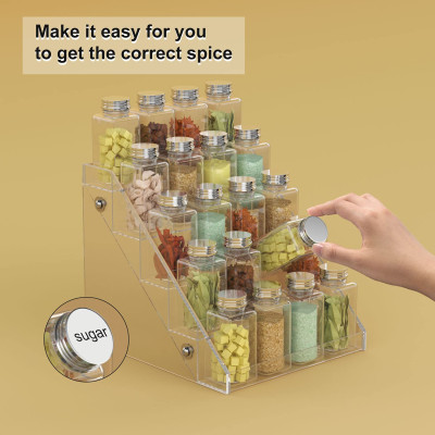 Acrylic Spice Rack, Clear 5-Tier Seasoning Shelf for Kitchen Countertop, Pantry, and Cabinet Organization, Step Display for Spice Jars, Bottles, and Condiments, Space-Saving Storage, Clear