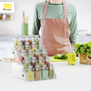 Acrylic Spice Rack, Clear 5-Tier Seasoning Shelf for Kitchen Countertop, Pantry, and Cabinet Organization, Step Display for Spice Jars, Bottles, and Condiments, Space-Saving Storage, Clear