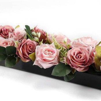 Rectangular Floral Centerpiece, 60cm Black Acrylic Low-Laying Modern Vase for Dining Tables, Home Décor, Events, and Weddings, Unique 24-Inch Rectangle Flower Holder with LED Base - Black
