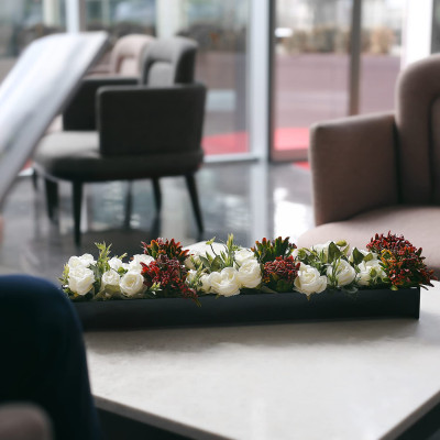 Rectangular Floral Centerpiece, 60cm Black Acrylic Low-Laying Modern Vase for Dining Tables, Home Décor, Events, and Weddings, Unique 24-Inch Rectangle Flower Holder with LED Base - Black