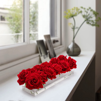 Long Rectangular Flower Vase, Clear Acrylic 40cm Centerpiece for Dining Table, Home Decoration, or Wedding Floral Arrangements, Modern Tabletop Vase for Living Room and Events, Clear