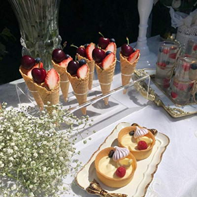 Ice Cream Cone Holder Stand, 2-Piece Acrylic Stand with 6 Holes per Stand, Display Holder for Ice Cream Cones, Crisp Tube Cones, Dessert Tables, Buffet Presentations and Party Events, Clear