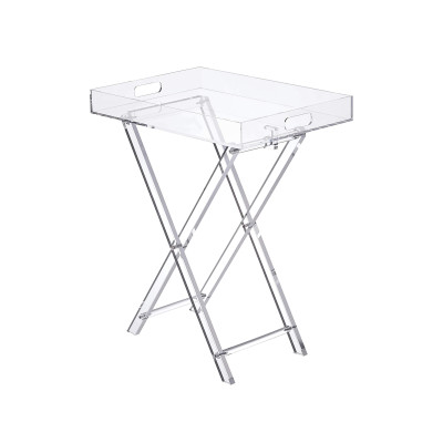 Acrylic Folding Tray Table, Modern Clear Side and End Table, Space-Saving Foldable Design, Perfect for Living Room, Bedroom, Office or Event Use, 48 x 33 cm Surface, 58 cm High, Clear
