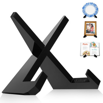 Acrylic Plate Holder and Display Stand, 16.5 CM, Easel for Books and Photos, Sturdy Picture Frame Stand for Cookbooks, Artwork, and Decorative Plates, Home Office Décor - Black
