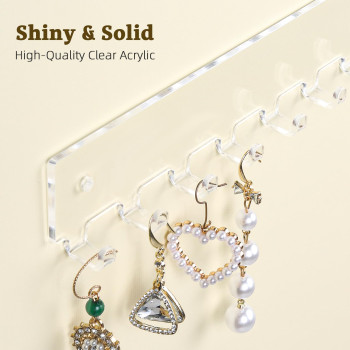 Wall Mounted Acrylic Necklace Holder Set, 2-Piece Hanging Jewelry Organizer with 12 Hooks Each, Perfect for Necklaces, Bracelets, Rings and Bangles Display, Space-Saving Storage, Clear