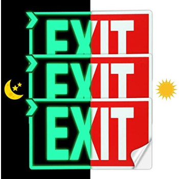 EXIT Signs, 3-Pack Glow in the Dark Photoluminescent EXIT Decal Stickers, 30 x 18 cm Self-Adhesive Emergency Exit Signs for Walls and Doors, Safety Signage for Home, Office