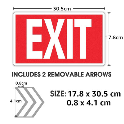 EXIT Signs, 3-Pack Glow in the Dark Photoluminescent EXIT Decal Stickers, 30 x 18 cm Self-Adhesive Emergency Exit Signs for Walls and Doors, Safety Signage for Home, Office