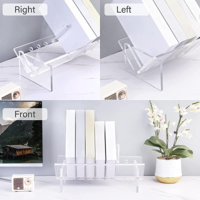 Large Acrylic Desktop Bookcase and Organizer, Clear Modern Tabletop Book Storage Bookshelf and Rack, Sturdy Display Stand for Books, Files, and Binders for Home and Office Use