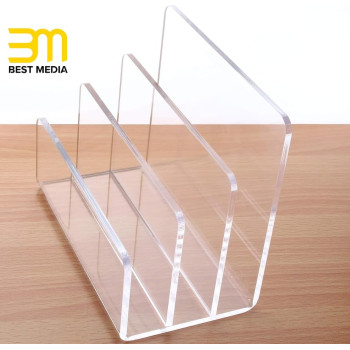 3-Section Clear Acrylic Paper and Letter Holder, Modern Desktop Storage and Organizer for Documents and Mail, Sleek and Sturdy Vertical Sorter for Office and Home Use