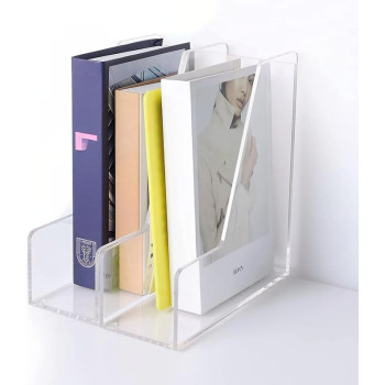 Clear Acrylic Single-Slot File and Magazine Holder, Set of 2, Independent Vertical Desk Organizers for Letter-Size Papers, Modern and Sturdy Solution for Home and Office