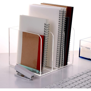 3-Section Clear Acrylic Magazine Holder and Desk File Organizer, Vertical Office Organization and Storage Accessory for Files and Documents, Single Pack Transparent Sorter