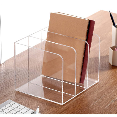 3-Section Clear Acrylic Magazine Holder and Desk File Organizer, Vertical Office Organization and Storage Accessory for Files and Documents, Single Pack Transparent Sorter