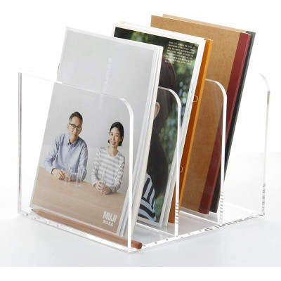 3-Section Clear Acrylic Magazine Holder and Desk File Organizer, Vertical Office Organization and Storage Accessory for Files and Documents, Single Pack Transparent Sorter