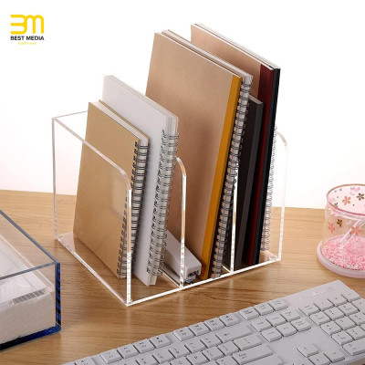 3-Section Clear Acrylic Magazine Holder and Desk File Organizer, Vertical Office Organization and Storage Accessory for Files and Documents, Single Pack Transparent Sorter