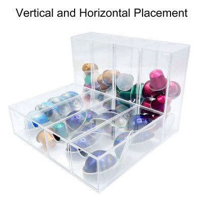 4-Compartment Acrylic Coffee Pod Holder and Desktop Organizer, Clear Storage Box for K-Cup Capsules and Coffee Bar Station Accessories, Multi-Use Desk and Kitchen Drawer Organizer