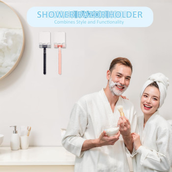 Clear Acrylic, Adhesive Razor Holder Hooks, Waterproof Shower Wall Organizer, Modern, For Bathroom and Bathtub Organization - Clear - 2 pcs