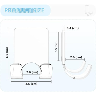 Clear Acrylic, Adhesive Razor Holder Hooks, Waterproof Shower Wall Organizer, Modern, For Bathroom and Bathtub Organization - Clear - 2 pcs