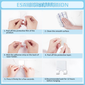 Clear Acrylic, Adhesive Razor Holder Hooks, Waterproof Shower Wall Organizer, Modern, For Bathroom and Bathtub Organization - Clear - 2 pcs