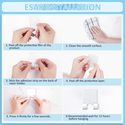 Clear Acrylic, Adhesive Razor Holder Hooks, Waterproof Shower Wall Organizer, Modern, For Bathroom and Bathtub Organization - Clear - 2 pcs