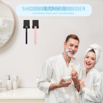 Clear Acrylic, Adhesive Razor Holder Hooks, Waterproof Shower Wall Organizer, Modern, For Bathroom and Bathtub Organization - Black - 4 pcs