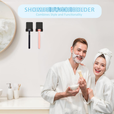 Clear Acrylic, Adhesive Razor Holder Hooks, Waterproof Shower Wall Organizer, Modern, For Bathroom and Bathtub Organization - Black - 4 pcs