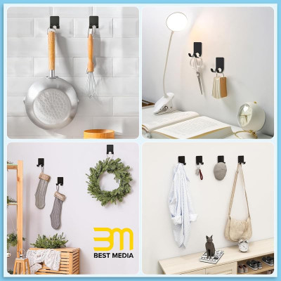 Clear Acrylic, Adhesive Razor Holder Hooks, Waterproof Shower Wall Organizer, Modern, For Bathroom and Bathtub Organization - Black - 4 pcs