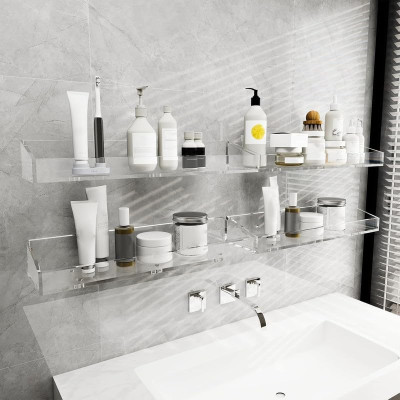 Clear Acrylic, Bathroom Shelves, Various Sizes Floating Wall Shelves with Drainage, Modern, Waterproof Shower Caddy for Bathroom, Bedroom, Living Room, and Kitchen - 4 pcs