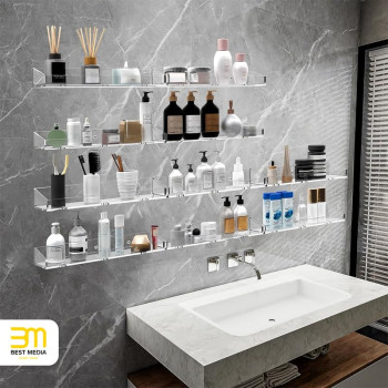 Clear Acrylic, Bathroom Shelves, Various Sizes Floating Wall Shelves with Drainage, Modern, Waterproof Shower Caddy for Bathroom, Bedroom, Living Room, and Kitchen - 4 pcs