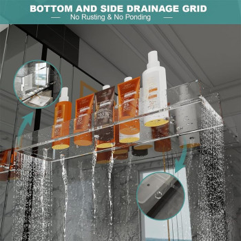 Clear Acrylic, Bathroom Shelves, Various Sizes Floating Wall Shelves with Drainage, Modern, Waterproof Shower Caddy for Bathroom, Bedroom, Living Room, and Kitchen - 4 pcs