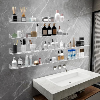 Clear Acrylic, Bathroom Shelves, Various Sizes Floating Wall Shelves with Drainage, Modern, Waterproof Shower Caddy for Bathroom, Bedroom, Living Room, and Kitchen - 10 pcs