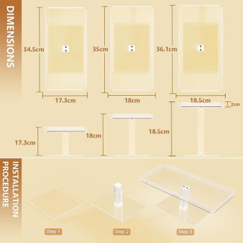 3 Tier Acrylic Serving Tray, Display Stand for Fruits Cupcakes, Catering and Buffet Table Presentations, Reusable Tiered Platters, Clear - Rectangle-Bottom Disconnect - 35L x 18W cm