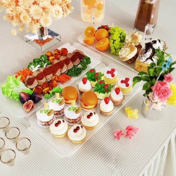 3 Tier Acrylic Serving Tray, Display Stand for Fruits Cupcakes, Catering and Buffet Table Presentations, Reusable Tiered Platters, Clear - Rectangle-Bottom Disconnect - 35L x 18W cm