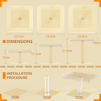 3 Tier Acrylic Serving Tray, Display Stand for Fruits Cupcakes, Catering and Buffet Table Presentations, Reusable Tiered Platters, Clear - Square - 23.2L x 23.2W cm