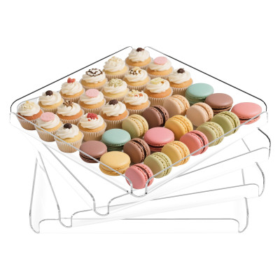 Acrylic Serving Trays, Heavy Duty Clear Square Platters for Buffet Table Food Dessert Cupcake Cookies Snacks, Stackable Display Trays for Parties and Events, Transparent - 4 Pcs