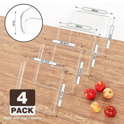 Acrylic Serving Trays, Heavy Duty Clear Square Platters for Buffet Table Food Dessert Cupcake Cookies Snacks, Stackable Display Trays for Parties and Events, Transparent - 4 Pcs