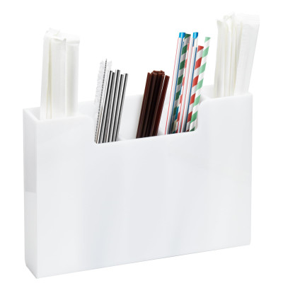 Acrylic Straw Holder, 5 Slot Straw Dispenser Organizer with Countertop or Cabinet Installation, Straw Storage Rack for Kitchen Café Bar, Space Saving Clear Organizer - White