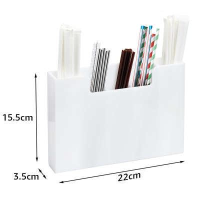 Acrylic Straw Holder, 5 Slot Straw Dispenser Organizer with Countertop or Cabinet Installation, Straw Storage Rack for Kitchen Café Bar, Space Saving Clear Organizer - White