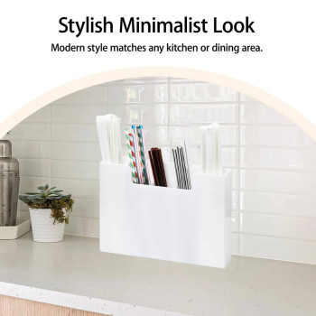 Acrylic Straw Holder, 5 Slot Straw Dispenser Organizer with Countertop or Cabinet Installation, Straw Storage Rack for Kitchen Café Bar, Space Saving Clear Organizer - White