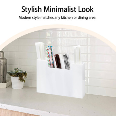 Acrylic Straw Holder, 5 Slot Straw Dispenser Organizer with Countertop or Cabinet Installation, Straw Storage Rack for Kitchen Café Bar, Space Saving Clear Organizer - White