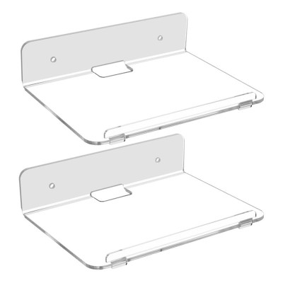 Set of 2 Acrylic Floating Wall Shelves Hanging Shelves Adhesive Wall Display Shelf Stand for Plant Pot Speaker Security Camera Figures in Office and Home - Clear