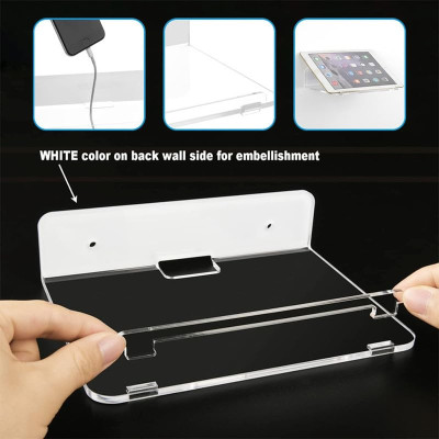 Set of 2 Acrylic Floating Wall Shelves Hanging Shelves Adhesive Wall Display Shelf Stand for Plant Pot Speaker Security Camera Figures in Office and Home - Clear