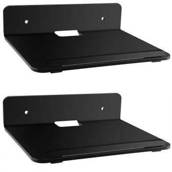 Set of 2 Acrylic Floating Wall Shelves Hanging Shelves Adhesive Wall Display Shelf Stand for Plant Pot Speaker Security Camera Figures in Office and Home - Black