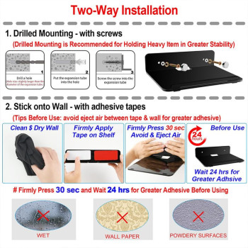 Set of 2 Acrylic Floating Wall Shelves Hanging Shelves Adhesive Wall Display Shelf Stand for Plant Pot Speaker Security Camera Figures in Office and Home - Black