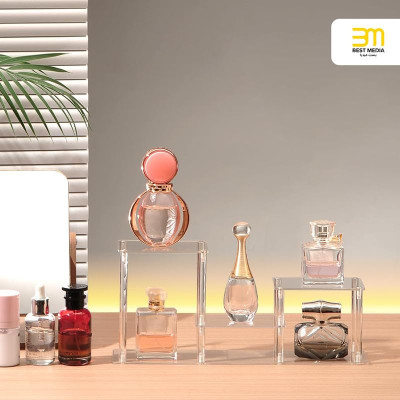 3-Tier Clear Acrylic Display Riser Stand Shelf for Collectibles, Cupcakes, Perfumes and Jewelry Organizer - Model 1