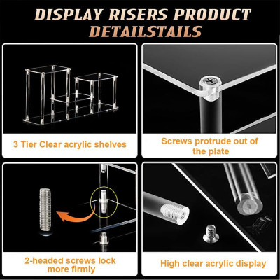3-Tier Clear Acrylic Display Riser Stand Shelf for Collectibles, Cupcakes, Perfumes and Jewelry Organizer - Model 1
