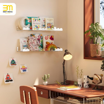 4 Pack Clear 40 cm Acrylic Book Shelf for Kids Room, Floating Kids Book Shelves for Wall, Nursery Book Shelves, Magazine Rack, Picture Ledge - Clear, 40 cm